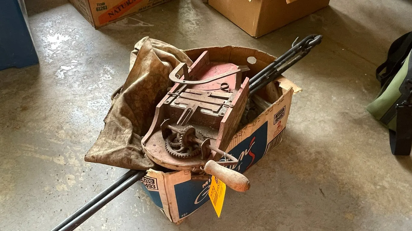 Metal Tripod and Vintage Cyclone Seeder