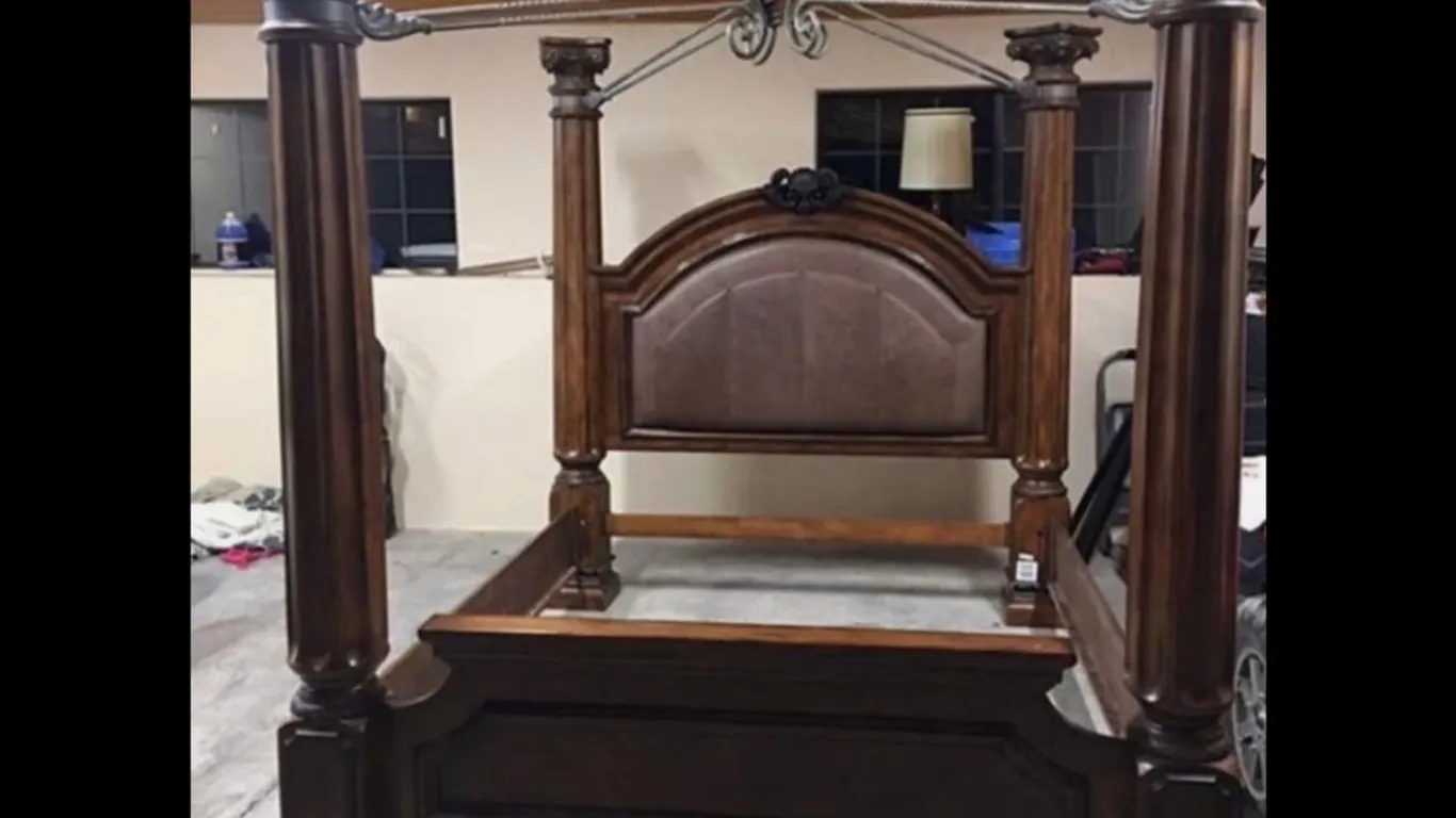 Ashley Furniture Casa Milano Collection King Size Four Post Bed with Canopy Set