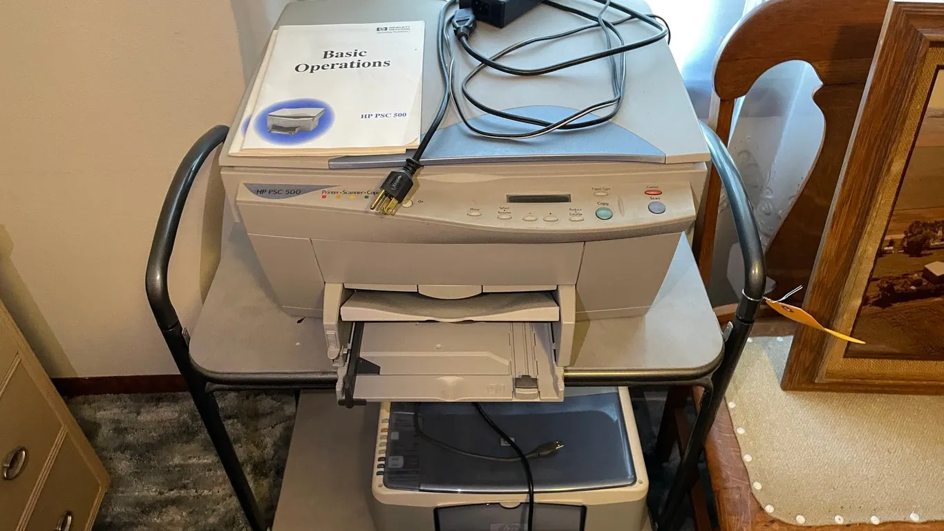 (2) HP Copy Machines and Cart
