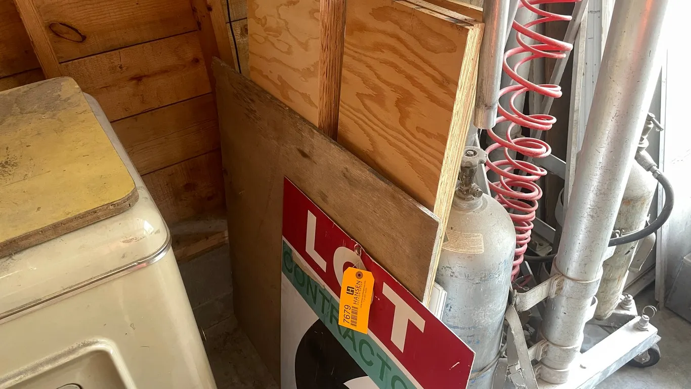 Metal Sign and (6) Wood Shelves