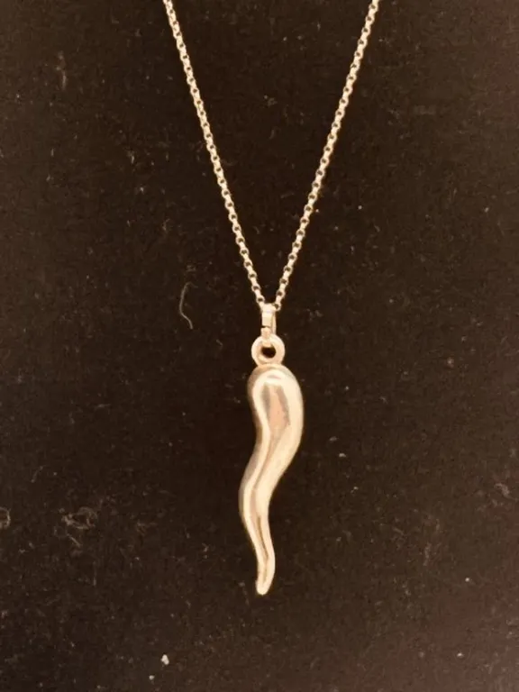 Vintage Sterling Silver 19" Chain w/ 1.5" Italian Horn Pendant , untested
