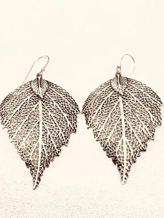 Lg Sterling Silver Drop Earrings 2" Leaf Shape untested