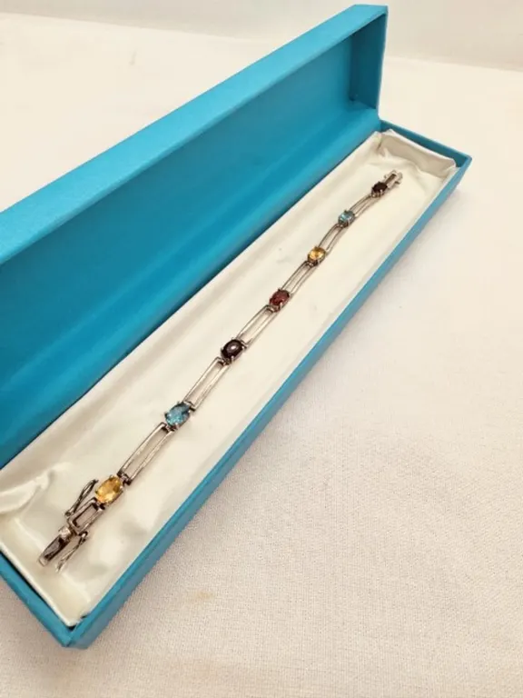 Sterling Silver Multi Stone MCM Bracelet with Safety Clasp Untested , box not inc