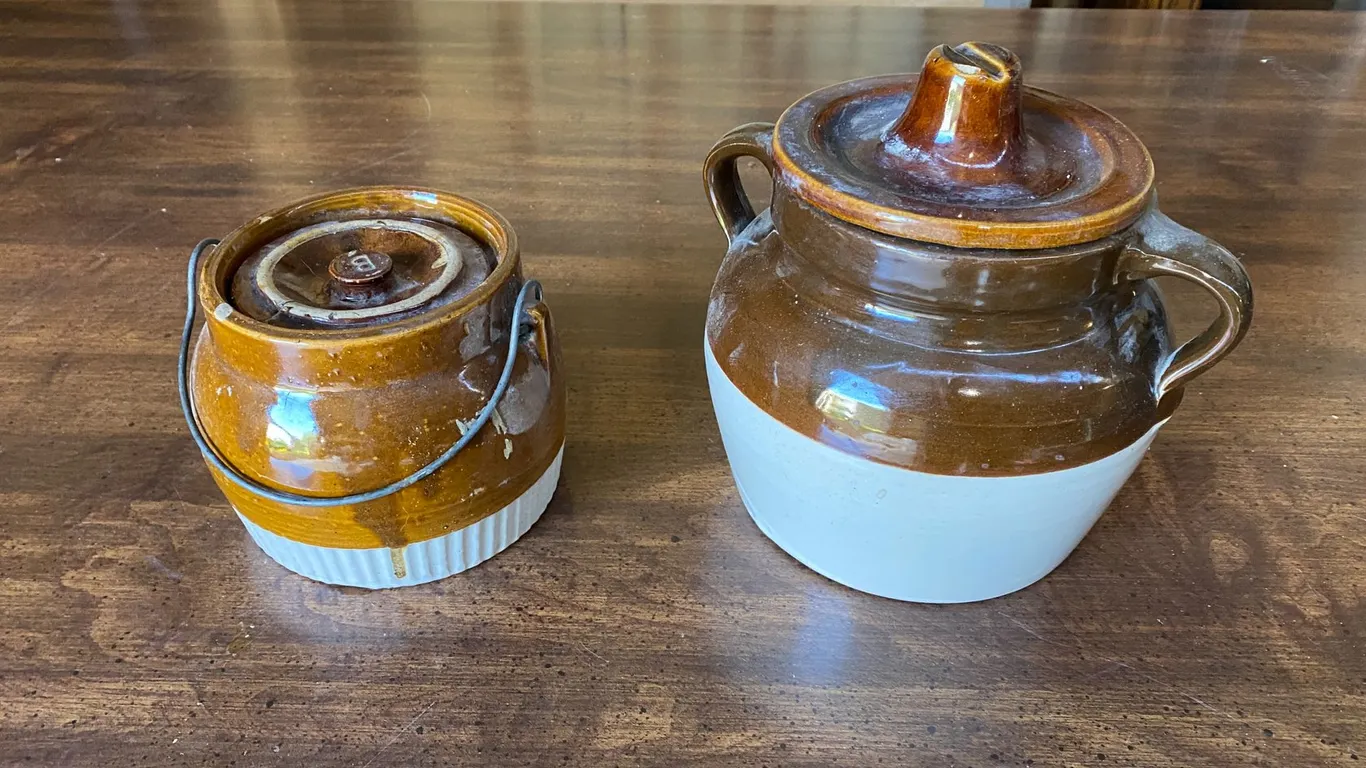 2 VINTAGE BEAN POTS