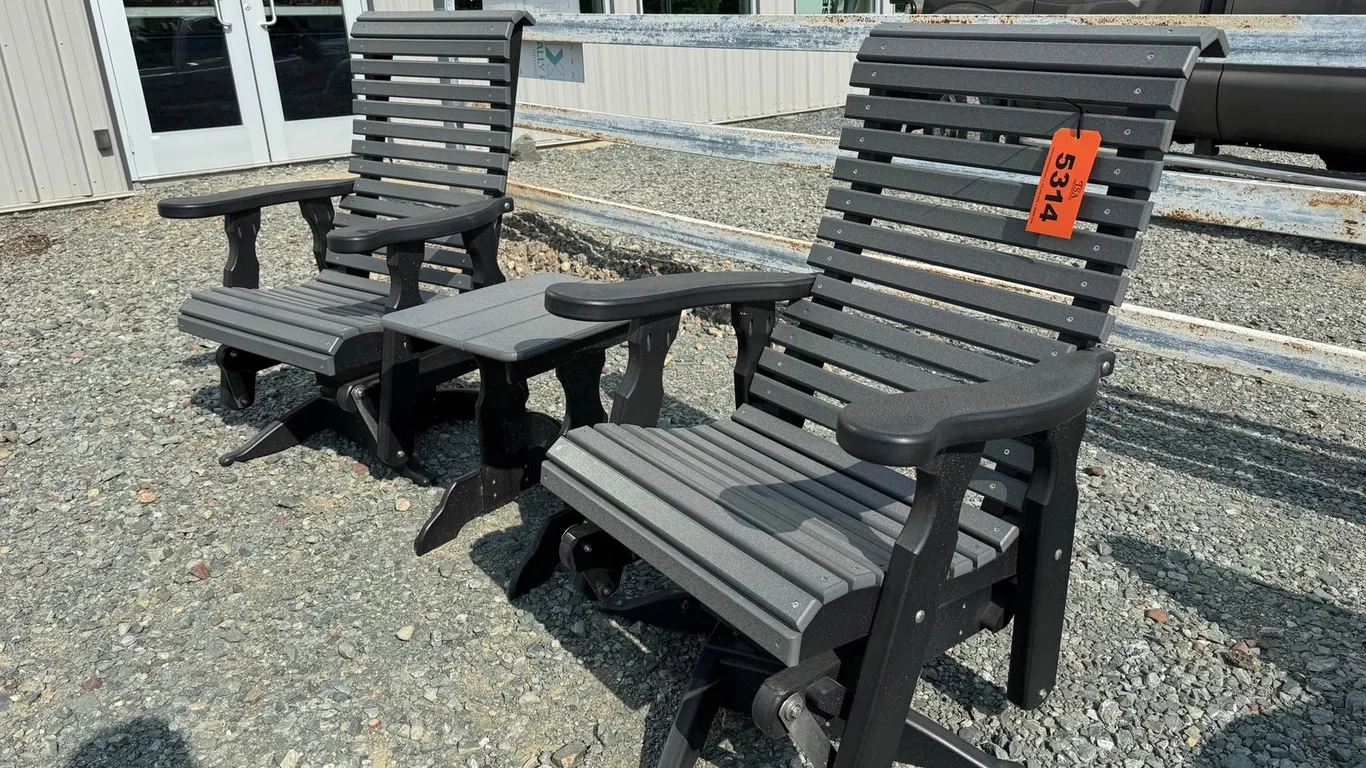 Pair Of Outdoor Rollback Swivel Gliders W/ Table