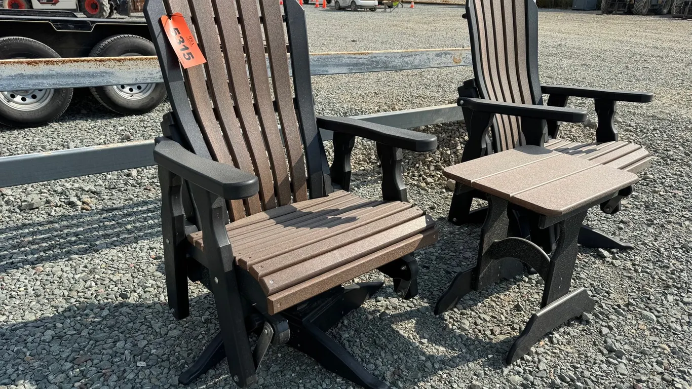 Pair Of Outdoor Fanback Swivel Gliders W/ Table