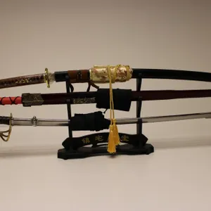 Vintage Decorative Japanese Swords Three on a Display Stand