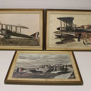 Framed Set of 3 Vintage Historical Avation Airplane Prints 19" by 26"