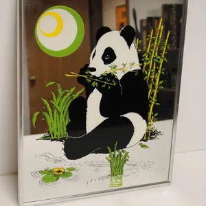 Vintage MCM Panda Bear and Bamboo Adorable Wall Mirror