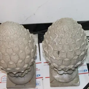 Pair of Large Cast Stone Pineapple Finials, Outdoor Indoor