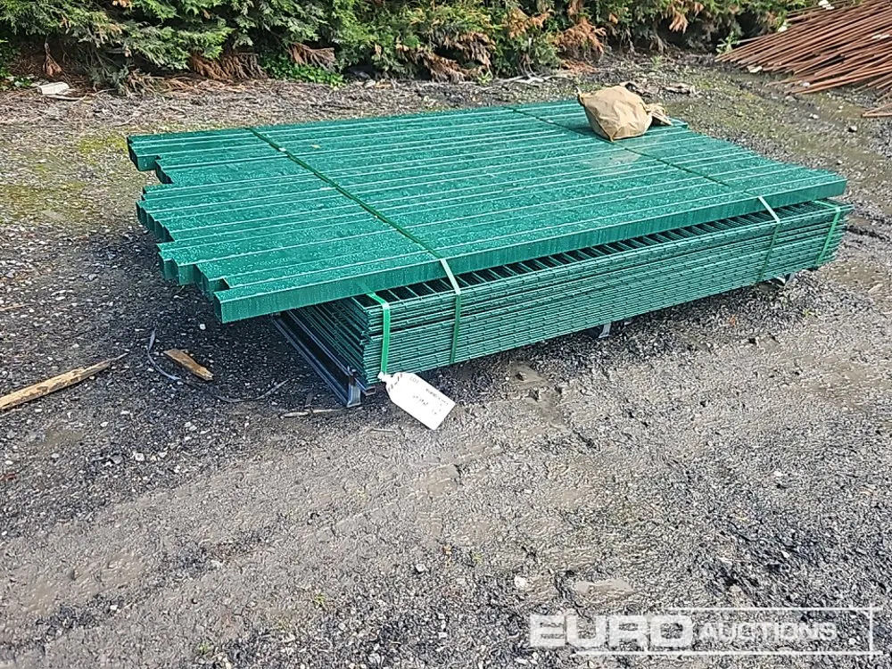 Unused 8' x 6' Double Mesh Security Fencing, 25 Panels, 26 Posts, Plastic Caps & Fixings (Green)