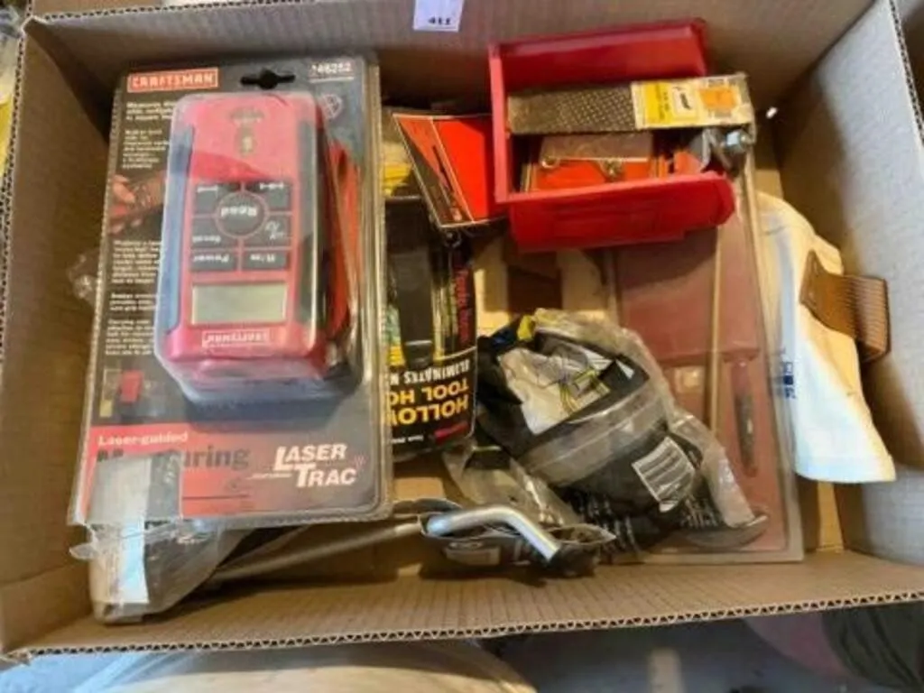 Box of laser, hooks, misc. items