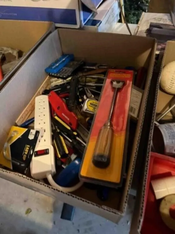 Box of misc. hand tools, hand saws