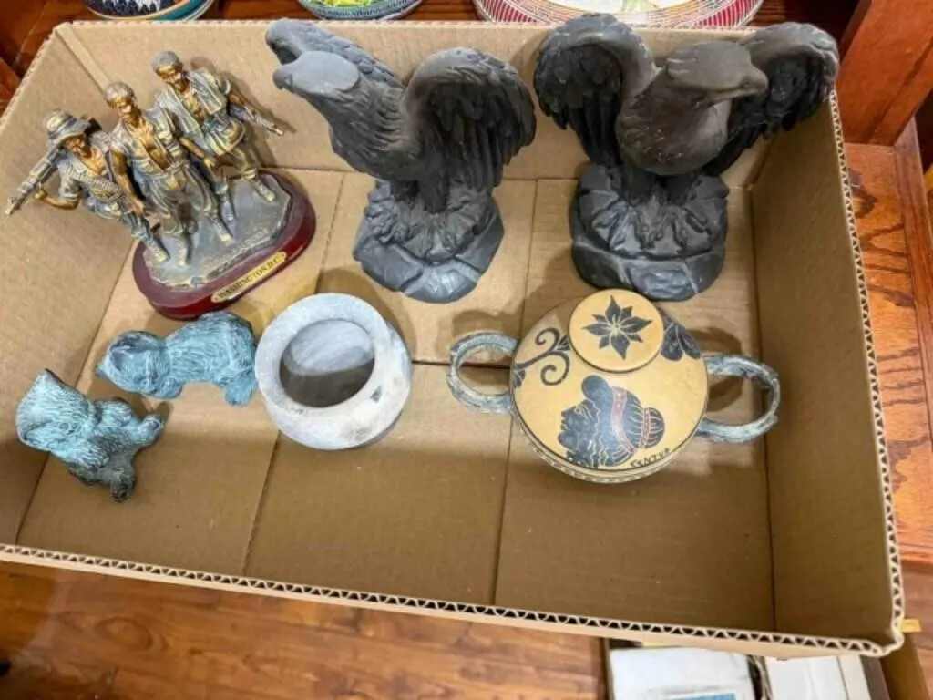 Box of figurines, etc