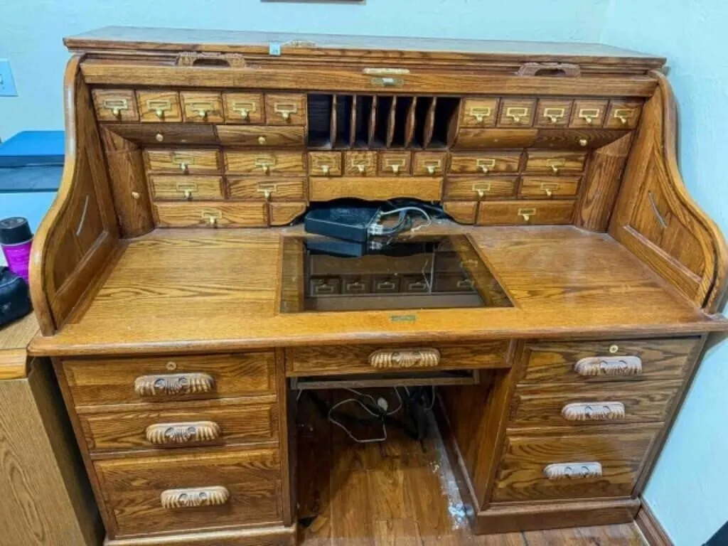 very nice roll top desk, heavy, 62" wide