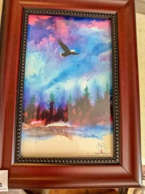2-Native American art framed, 7½" x10½"