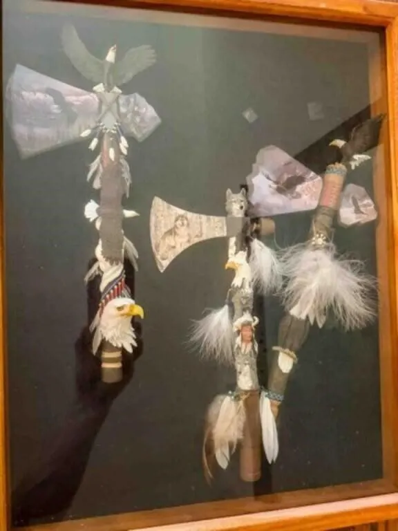Native American Tomahawks in case, 17" x 21"
