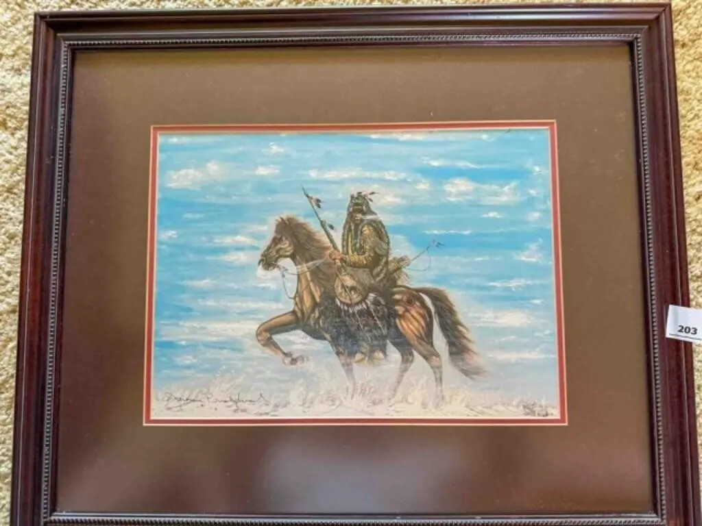 Jerome Bushyhead Art, native on horseback