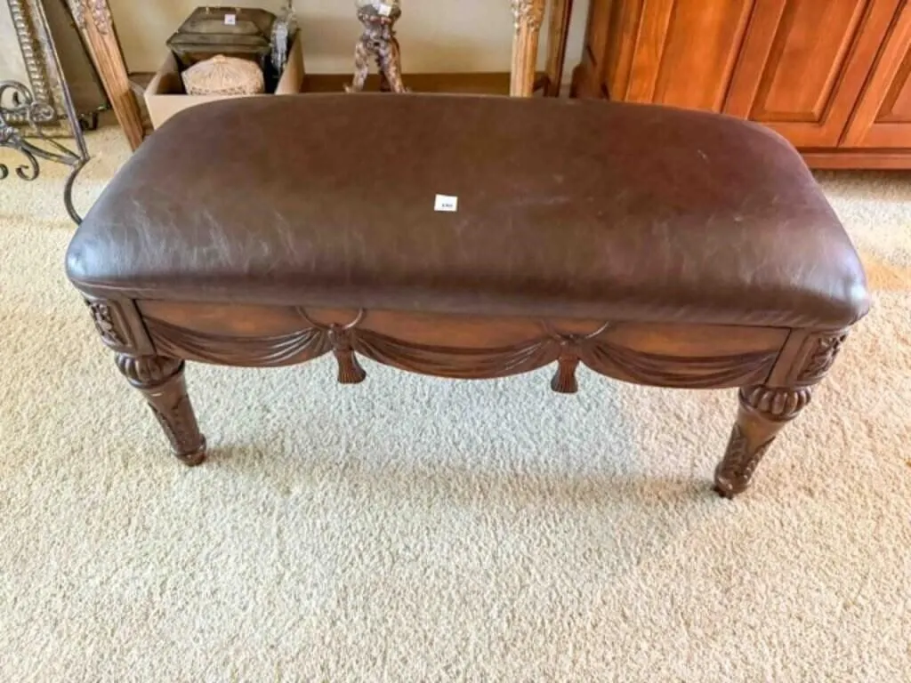 leather top dressing bench, 18" x 40" x 22" tall