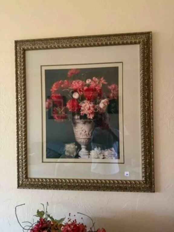 Antique style floral print in ornate 37½" x 33½"