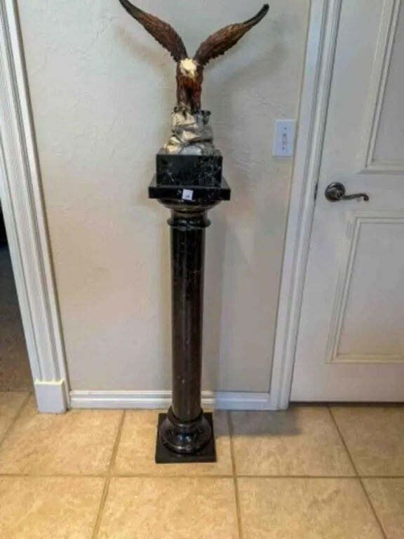 Marble pedestal 39" tall; Mable base eagle is 18"