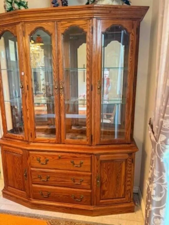 Walnut China cabinet, lighted, very nice condition