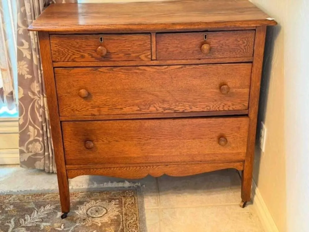 antique oak wash stand bottom, 4-drawers