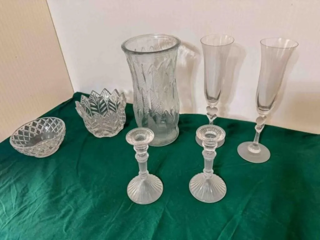 glass candle holders, etc.
