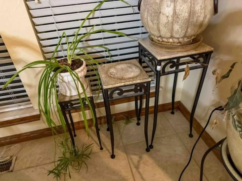 4-plant stands w/pots