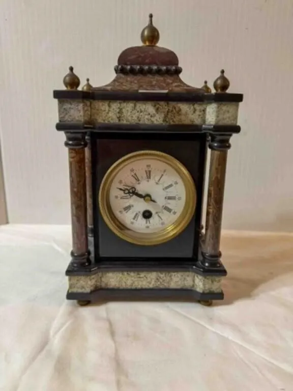 French mantle clock, key wind, 12" tall, w/key