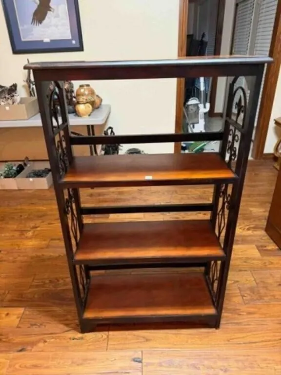 Wood shelf w/metal frame, 12" x 29" x 49"