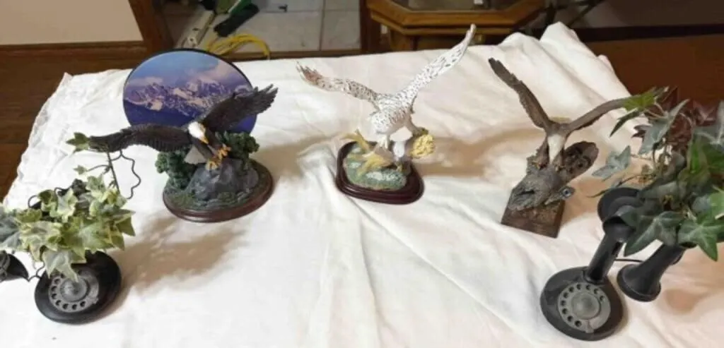 bird figurines and vintage phone figurines