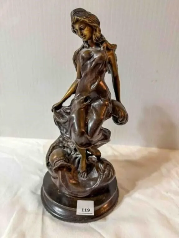 Art Nouveau-Style bronze; Female Maiden; 12" tall