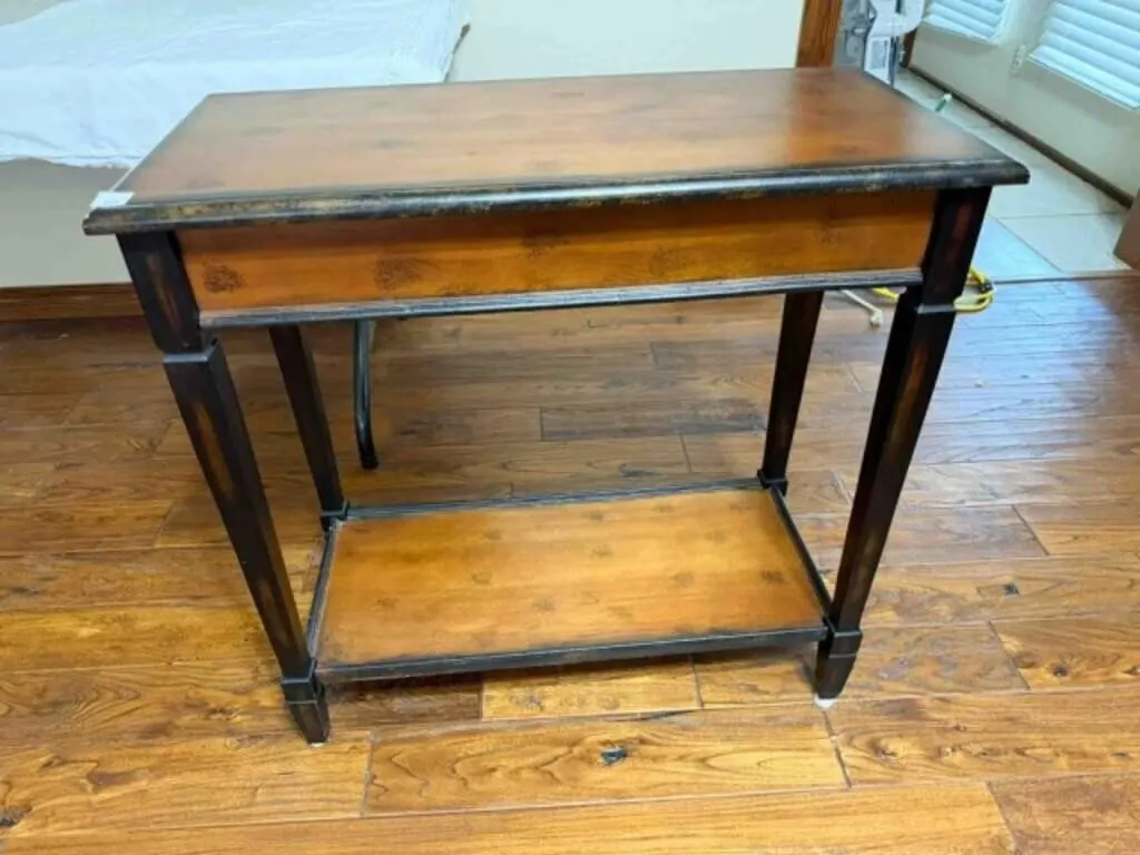 wood rectangle table, 14" x 30" x 29½" tall