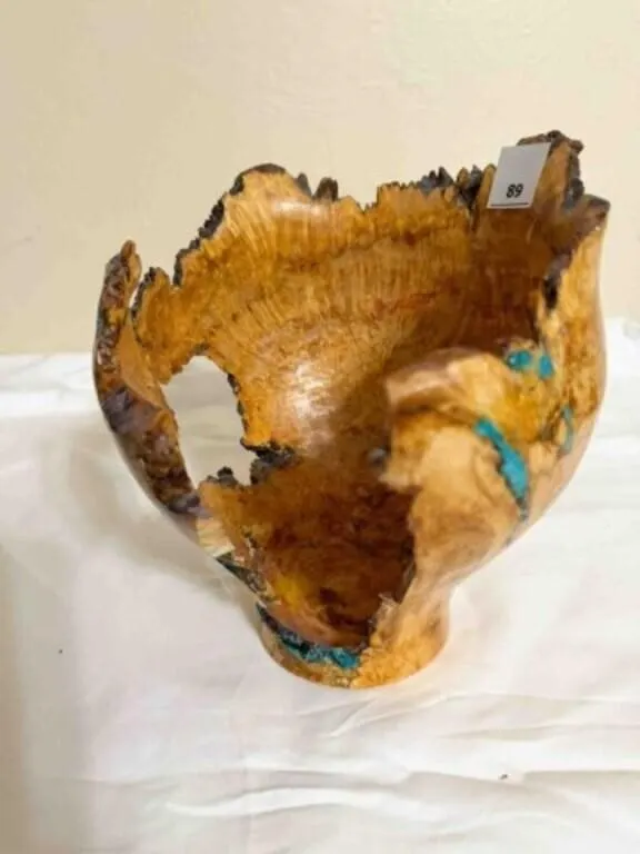 hand turned wood decoration w/small piece broke