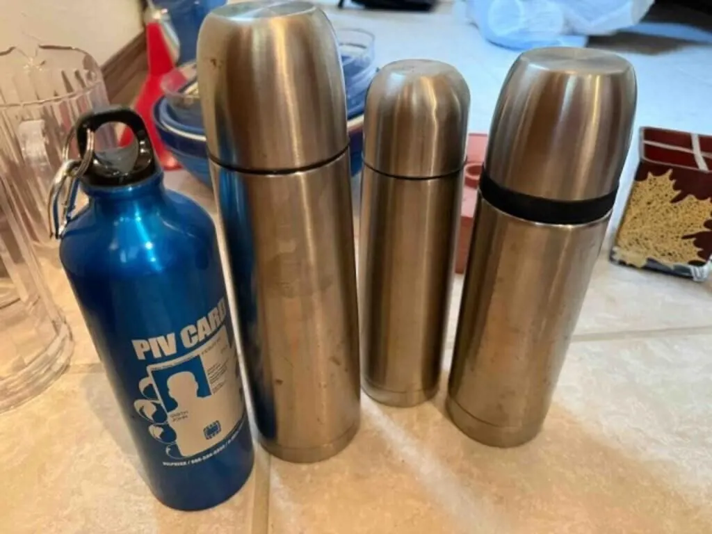 Box of misc. thermos, etc, see pictures
