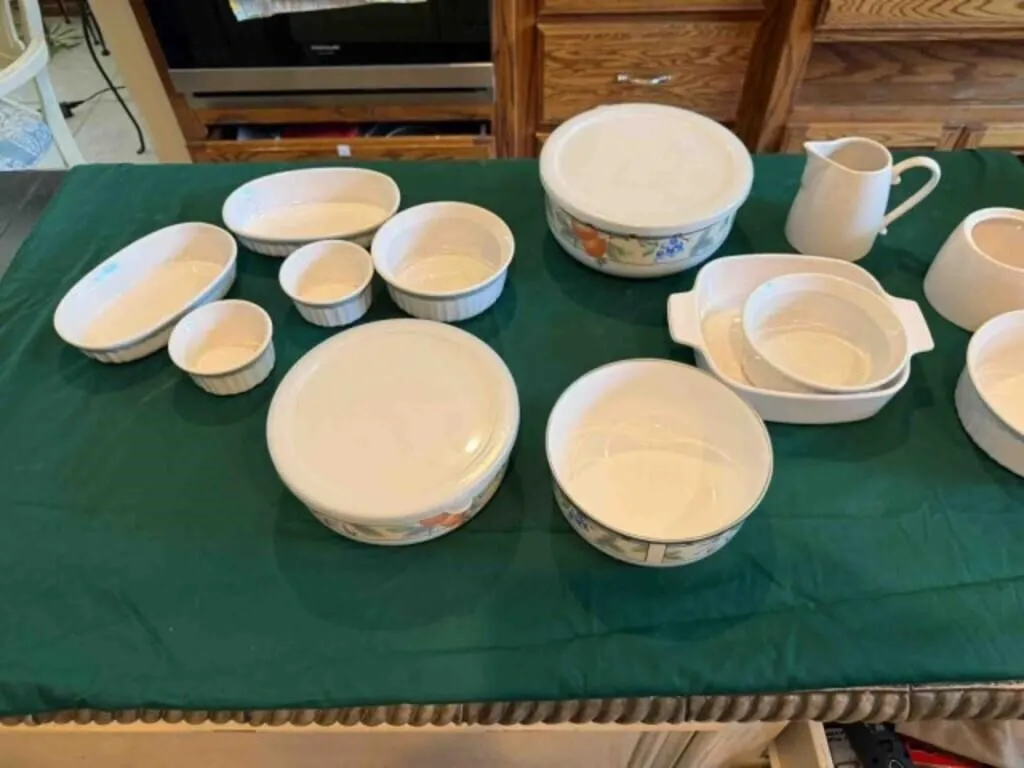 group of Corningware and other dishes