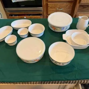 group of Corningware and other dishes