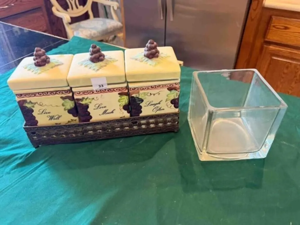 3pc cannister set, square glass dish