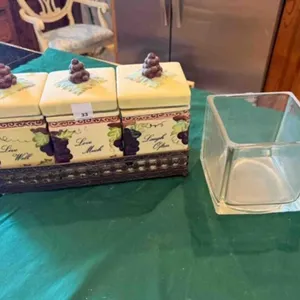 3pc cannister set, square glass dish