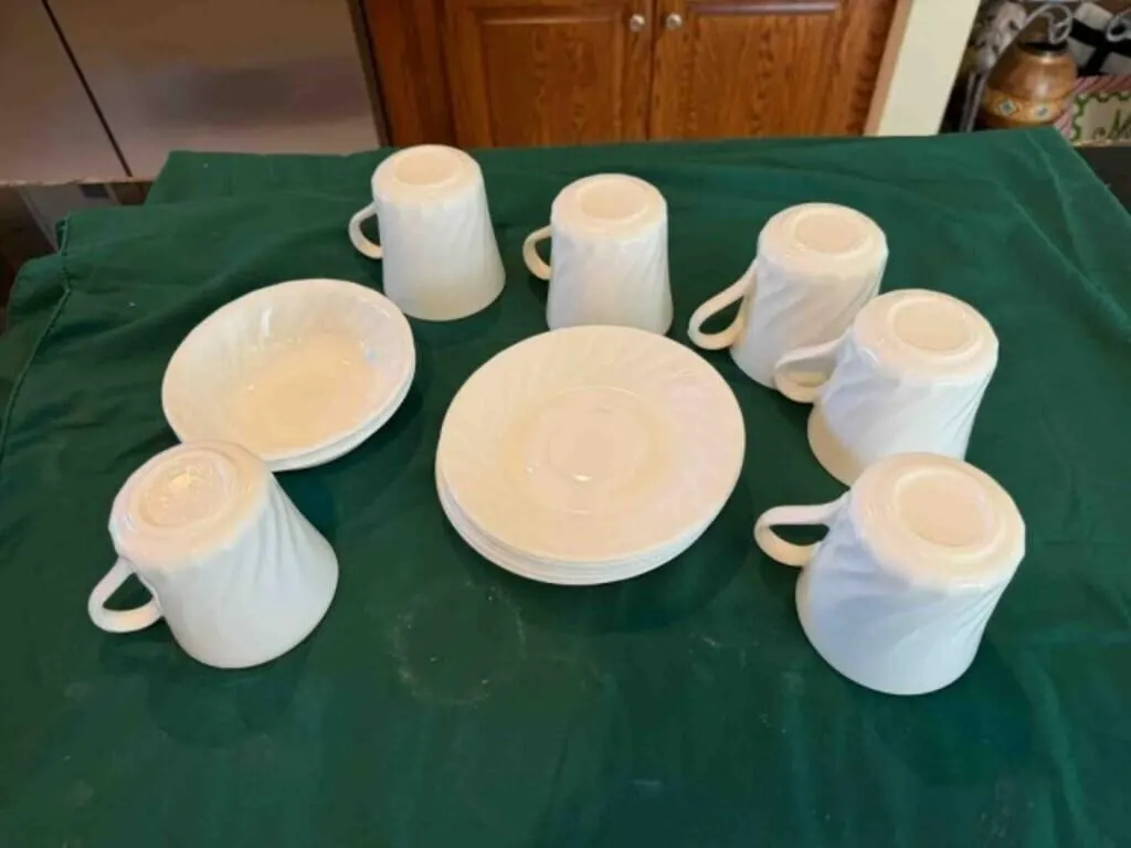 Corelle dishes, 6-saucers, 6- coffee mugs, 2-bowls