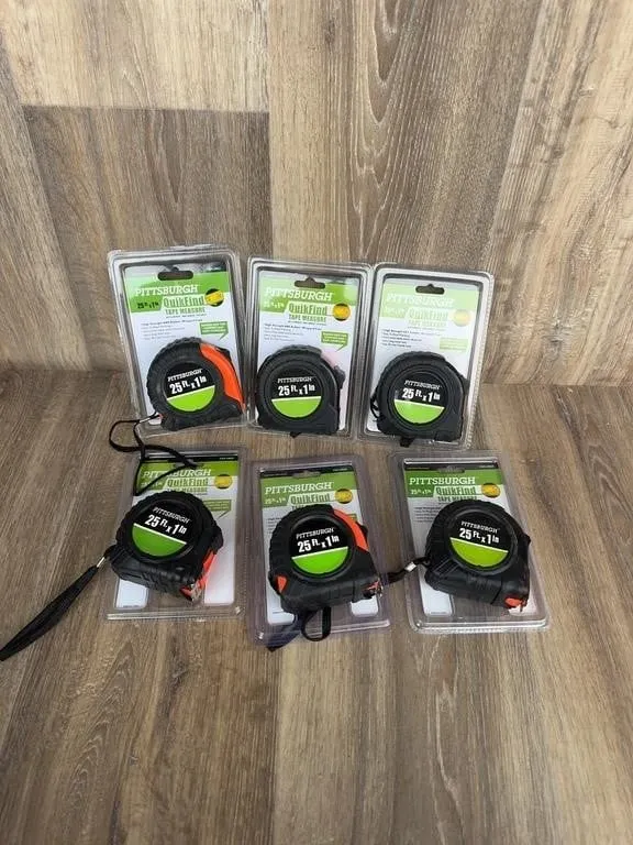 Lot of 6 Pittsburgh QuikFind 25ft Tape Measures