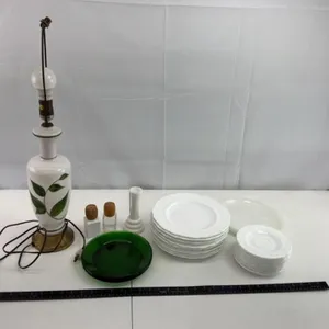 Vintage Milk Glass & Green Glass Lamp Set