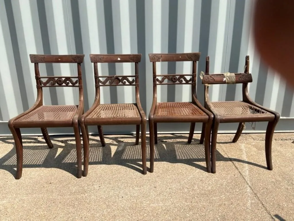 Vintage Carved Wood Cane Chairs