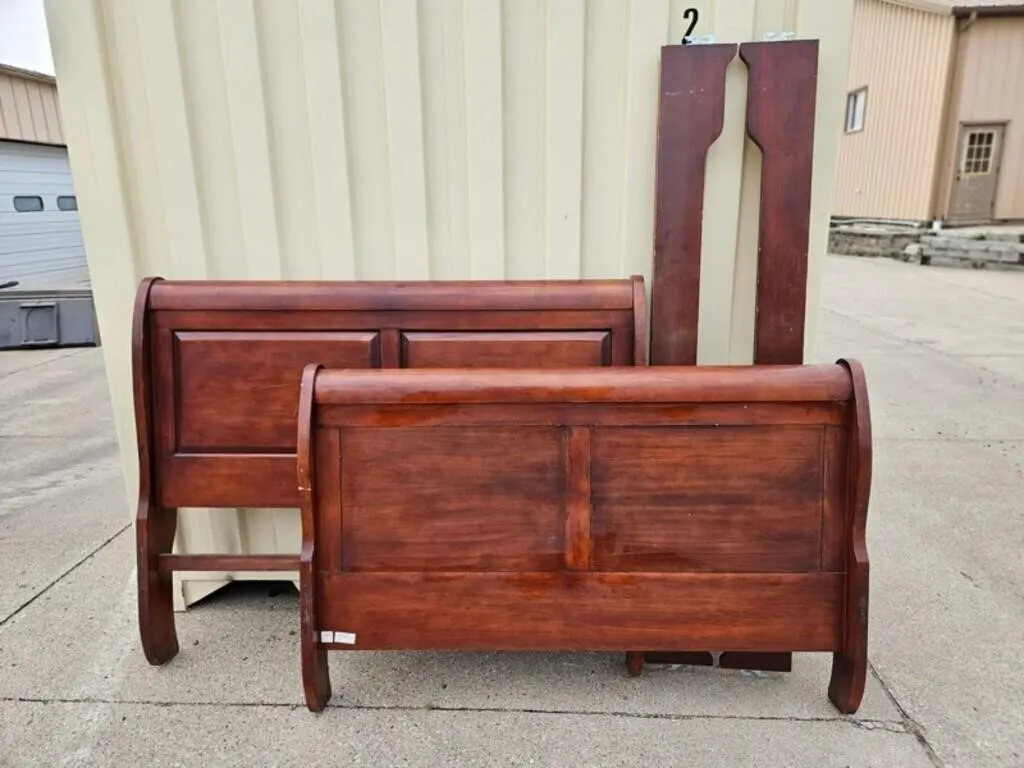 Contemporary Wood Sleigh Bed Headboard & Footboard