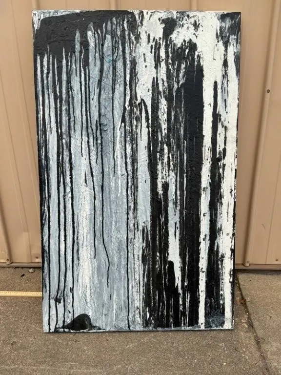 Abstract Black & Silver Canvas Painting