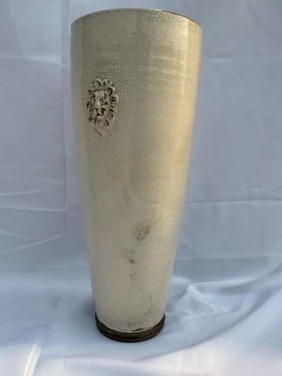 Tall Crackle Glaze Lion Vase 20in