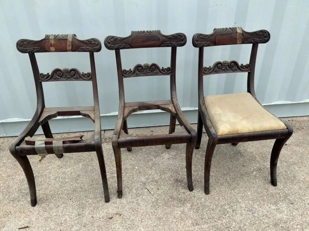 Set of 4 Carved Wood Dining Chairs
