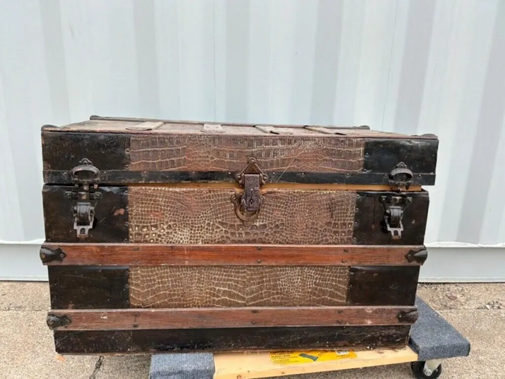 Antique Steamer Trunk w/ Velvet Tray