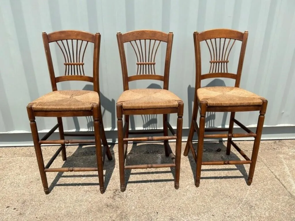 Set of 3 Woven Seat Bar Stools
